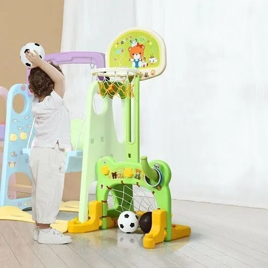6-in-1 Climber Swing Basketball Hoop Football Gate - Color: Multicolor