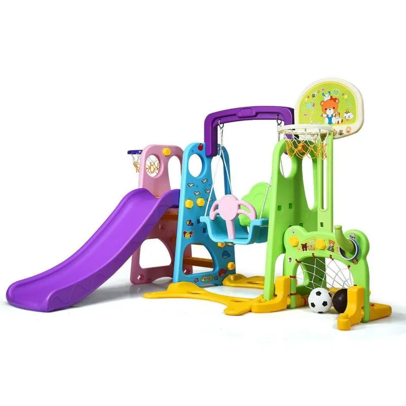 6-in-1 Climber Swing Basketball Hoop Football Gate - Color: Multicolor