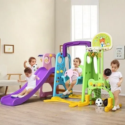 6-in-1 Climber Swing Basketball Hoop Football Gate - Color: Multicolor
