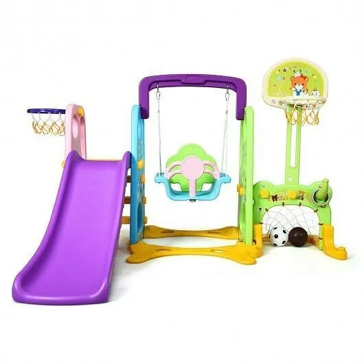 6-in-1 Climber Swing Basketball Hoop Football Gate - Color: Multicolor