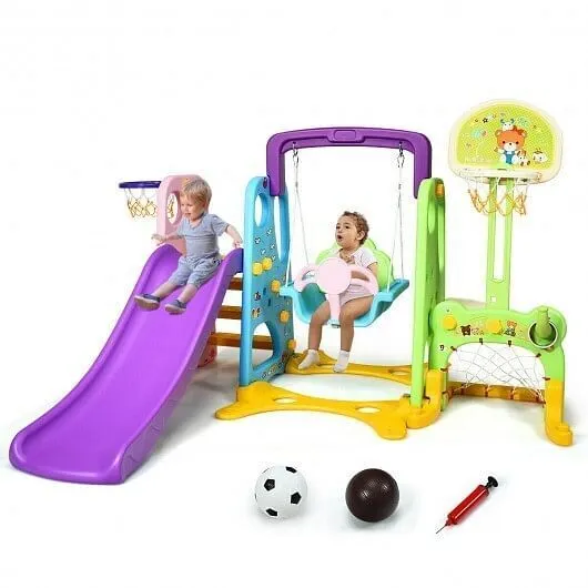 6-in-1 Climber Swing Basketball Hoop Football Gate - Color: Multicolor
