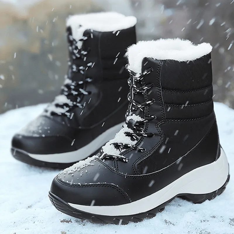 Ankle Fur Lined Lace Up Snow Boots