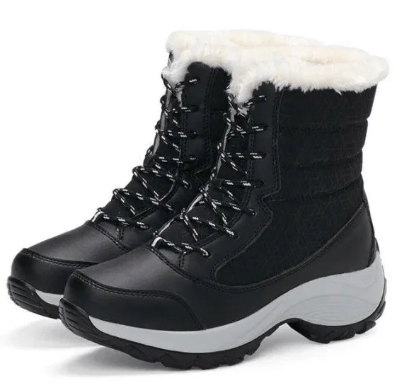 Ankle Fur Lined Lace Up Snow Boots