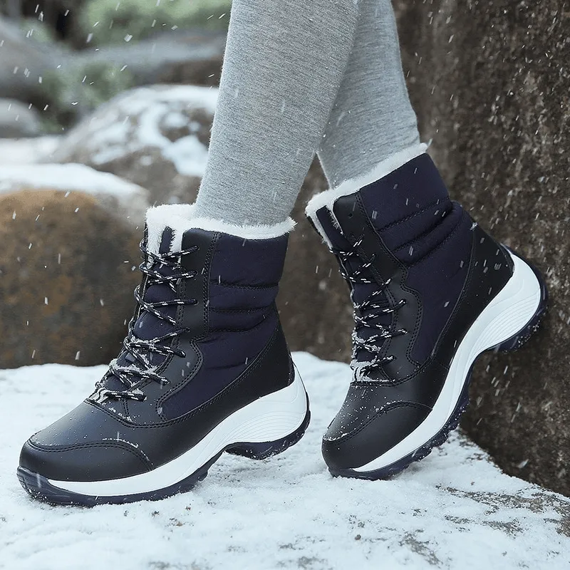 Ankle Fur Lined Lace Up Snow Boots