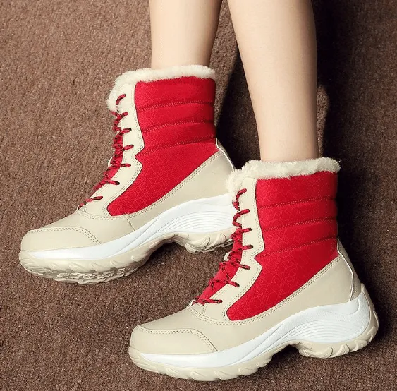 Ankle Fur Lined Lace Up Snow Boots