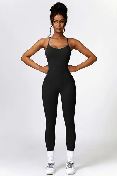 Basic Bae Open Back Spaghetti Strap Active Jumpsuit