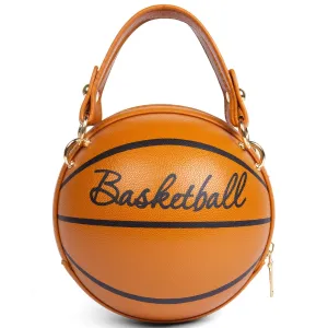 Basketball Shaped Crossbody Bag, Trendy Y2K Chain Shoulder Bag, PU Leather Top Handle Circle Purse