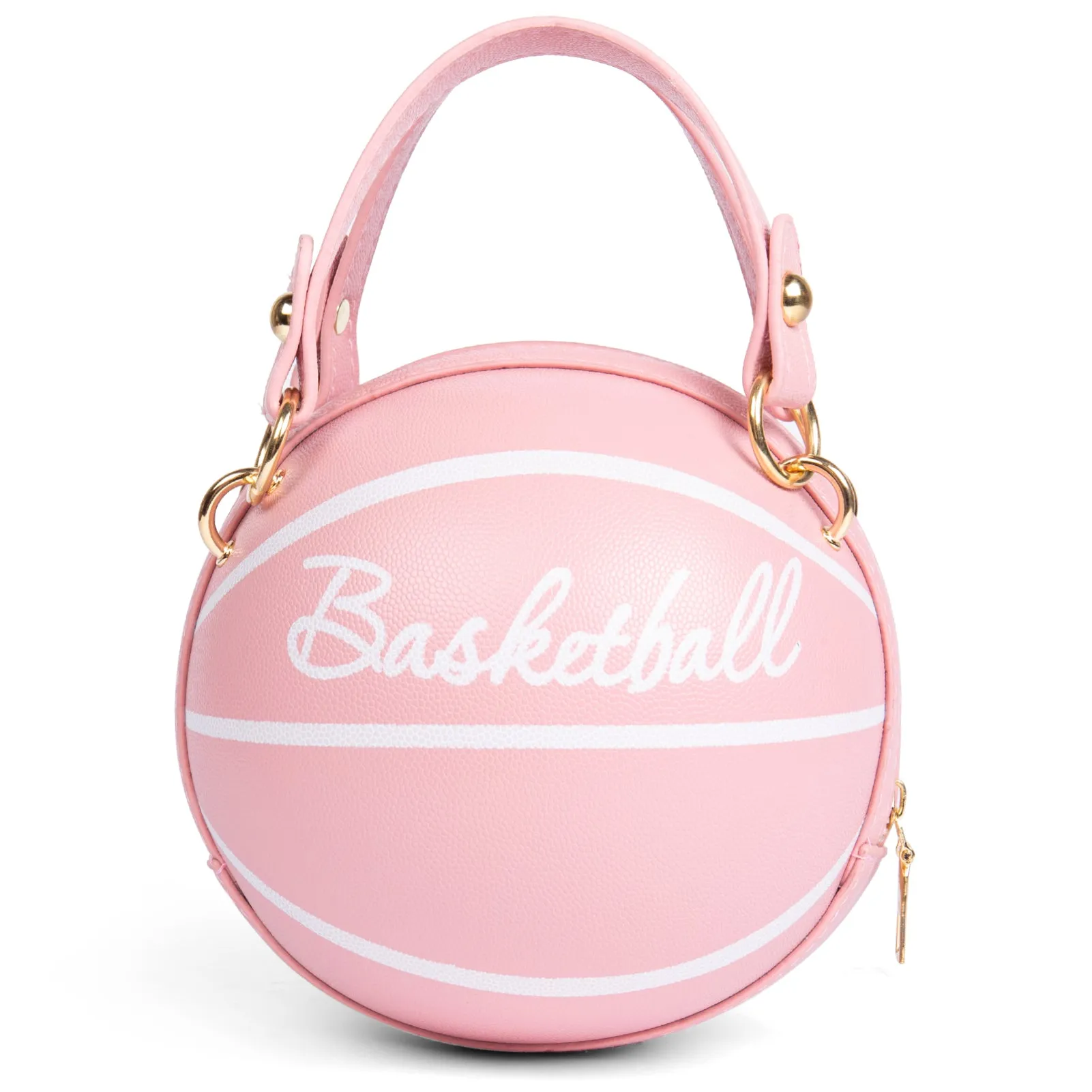 Basketball Shaped Crossbody Bag, Trendy Y2K Chain Shoulder Bag, PU Leather Top Handle Circle Purse