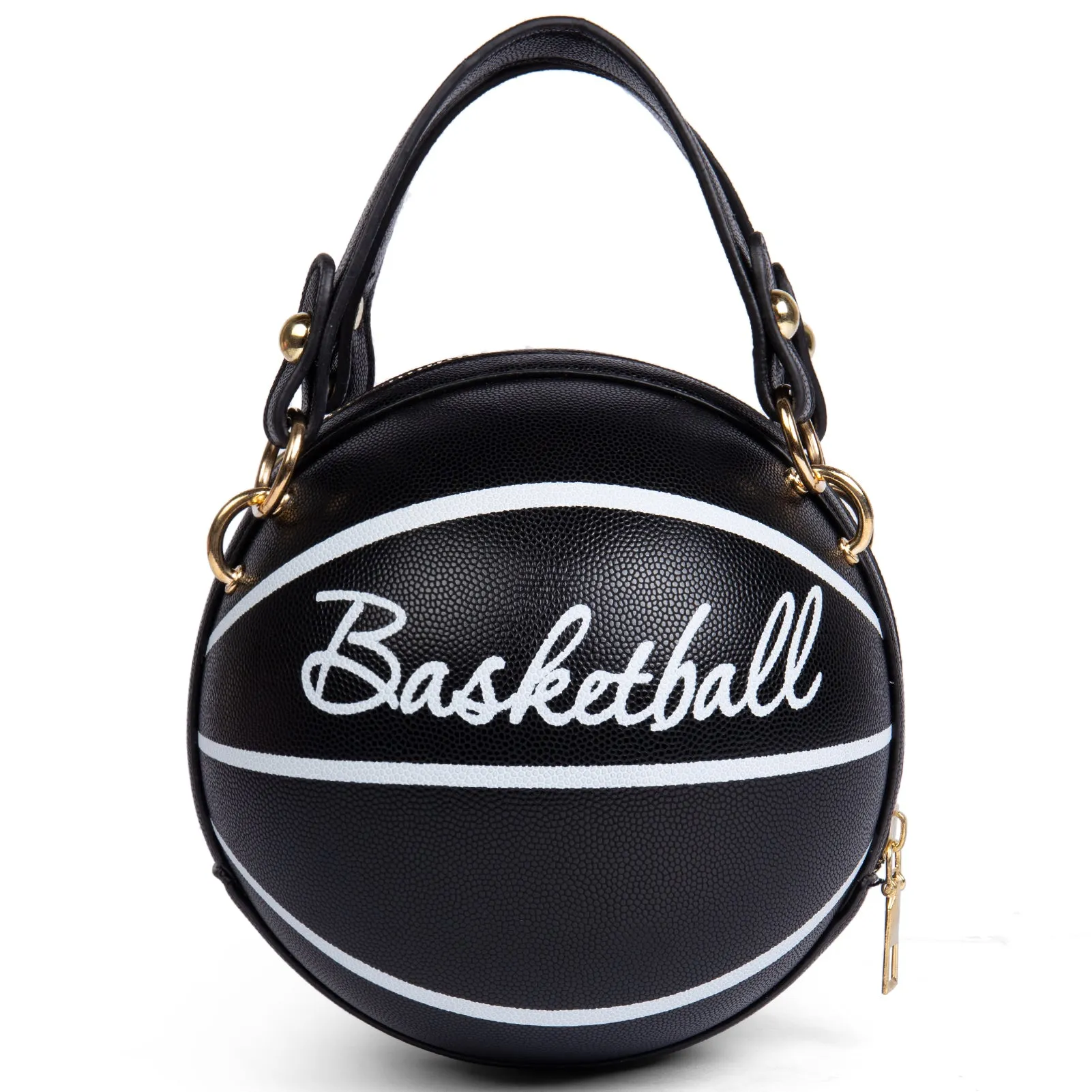 Basketball Shaped Crossbody Bag, Trendy Y2K Chain Shoulder Bag, PU Leather Top Handle Circle Purse