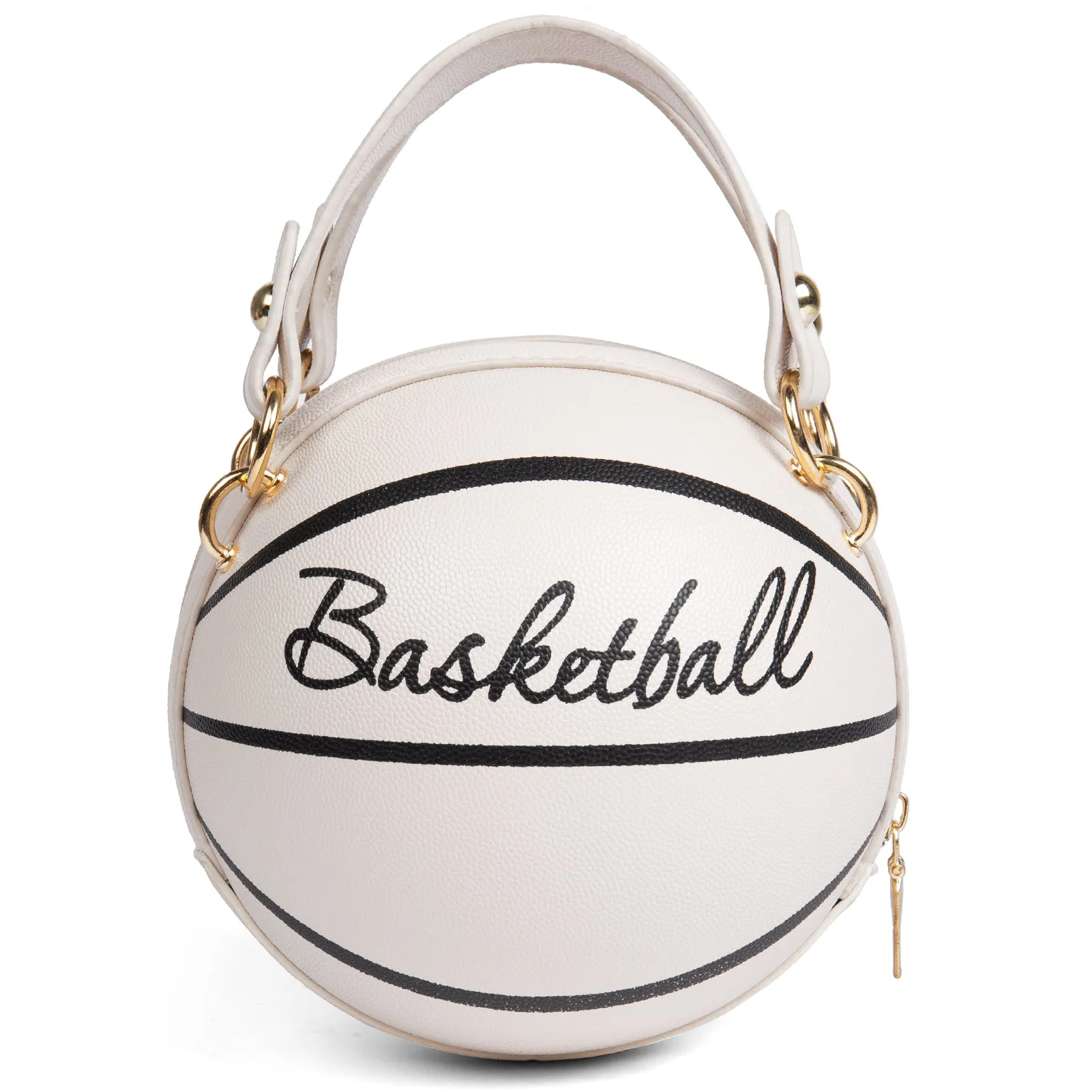 Basketball Shaped Crossbody Bag, Trendy Y2K Chain Shoulder Bag, PU Leather Top Handle Circle Purse