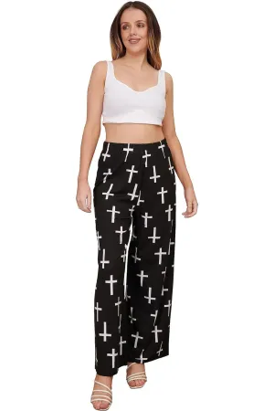 Black Cross Print Palazzo Trouser