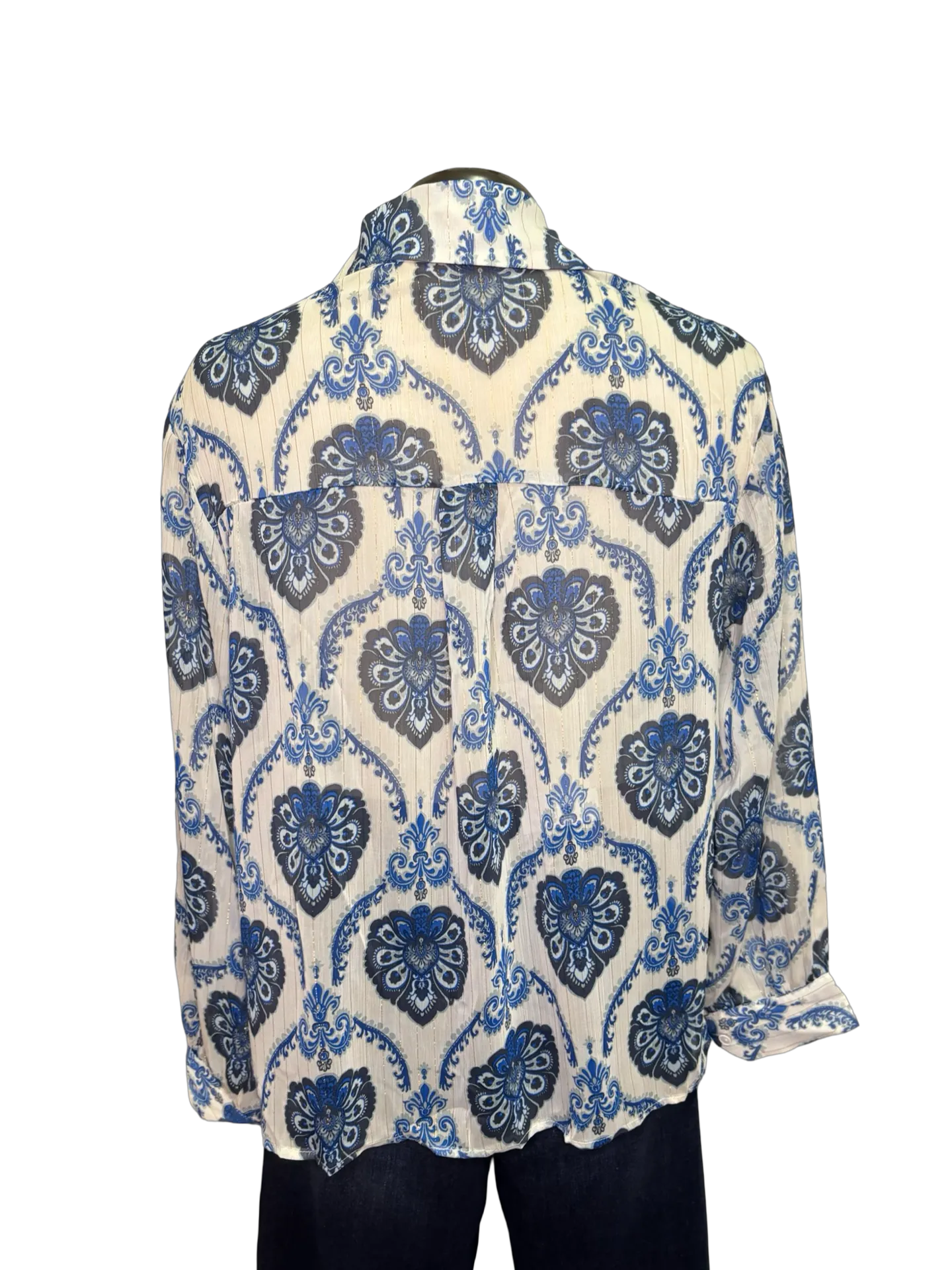 Blue Patterned Loose Blouse