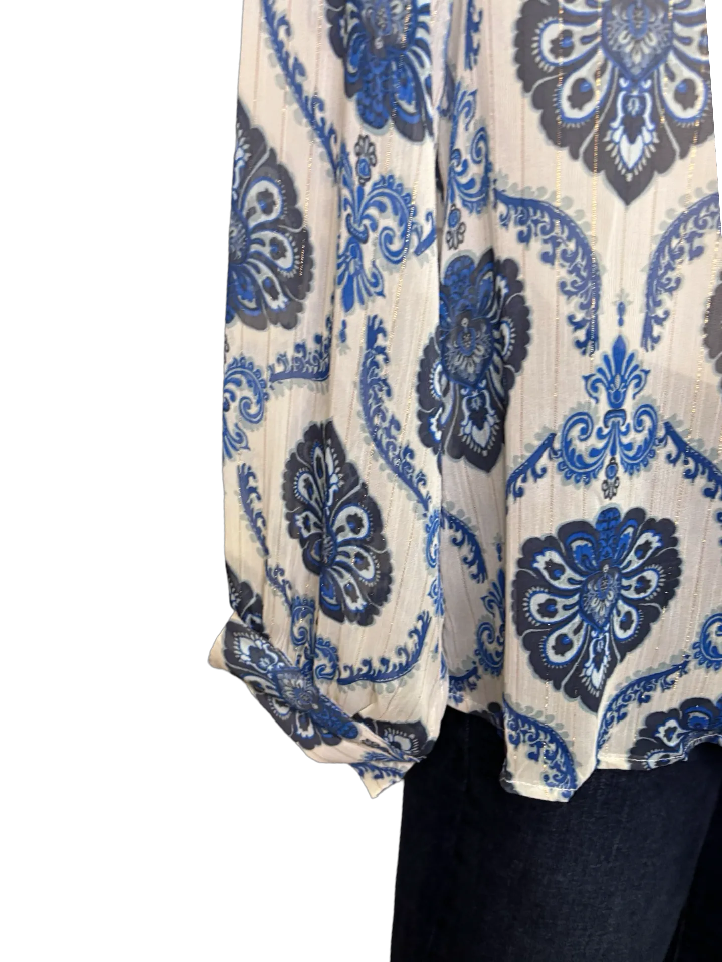 Blue Patterned Loose Blouse