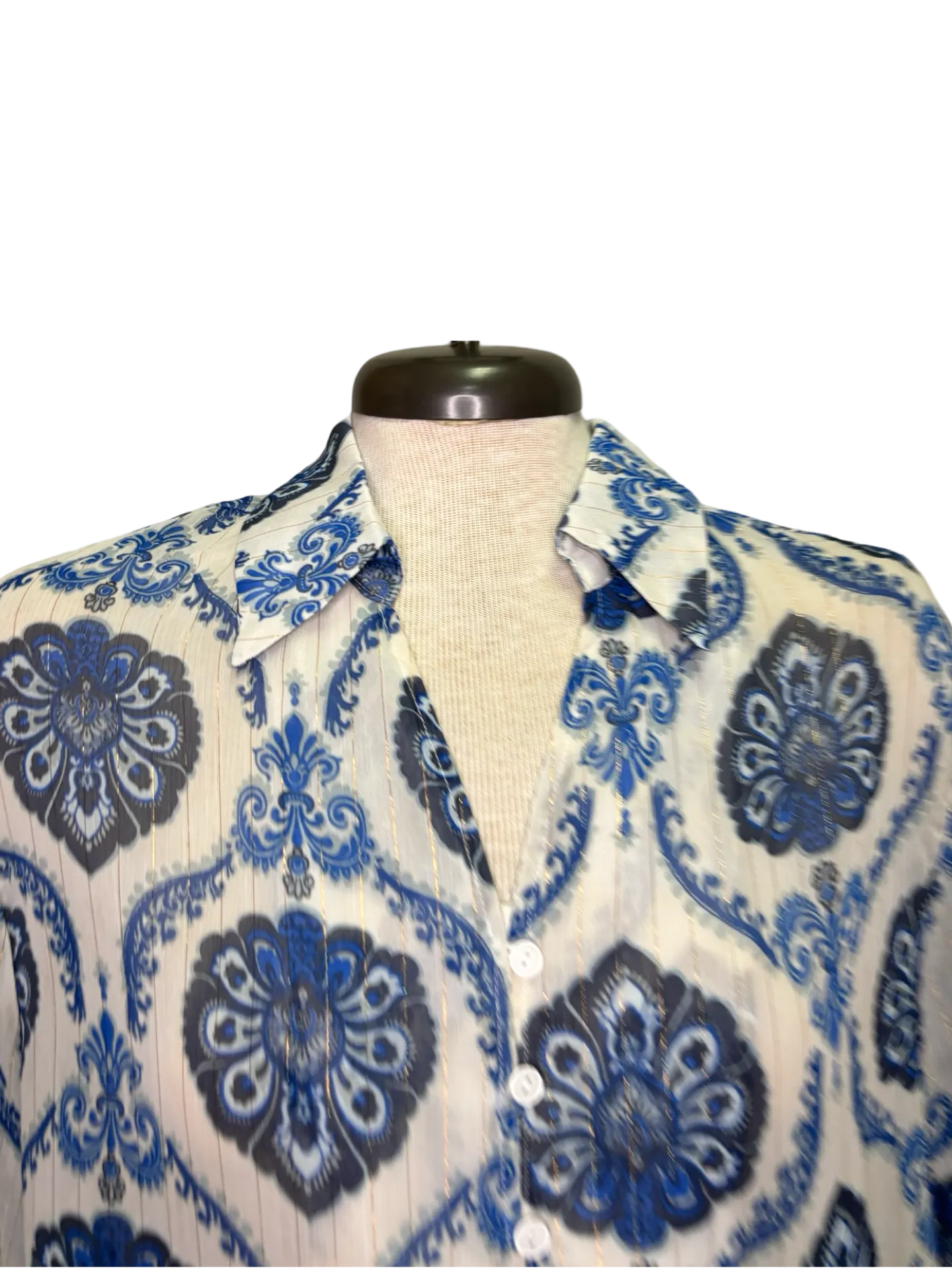 Blue Patterned Loose Blouse