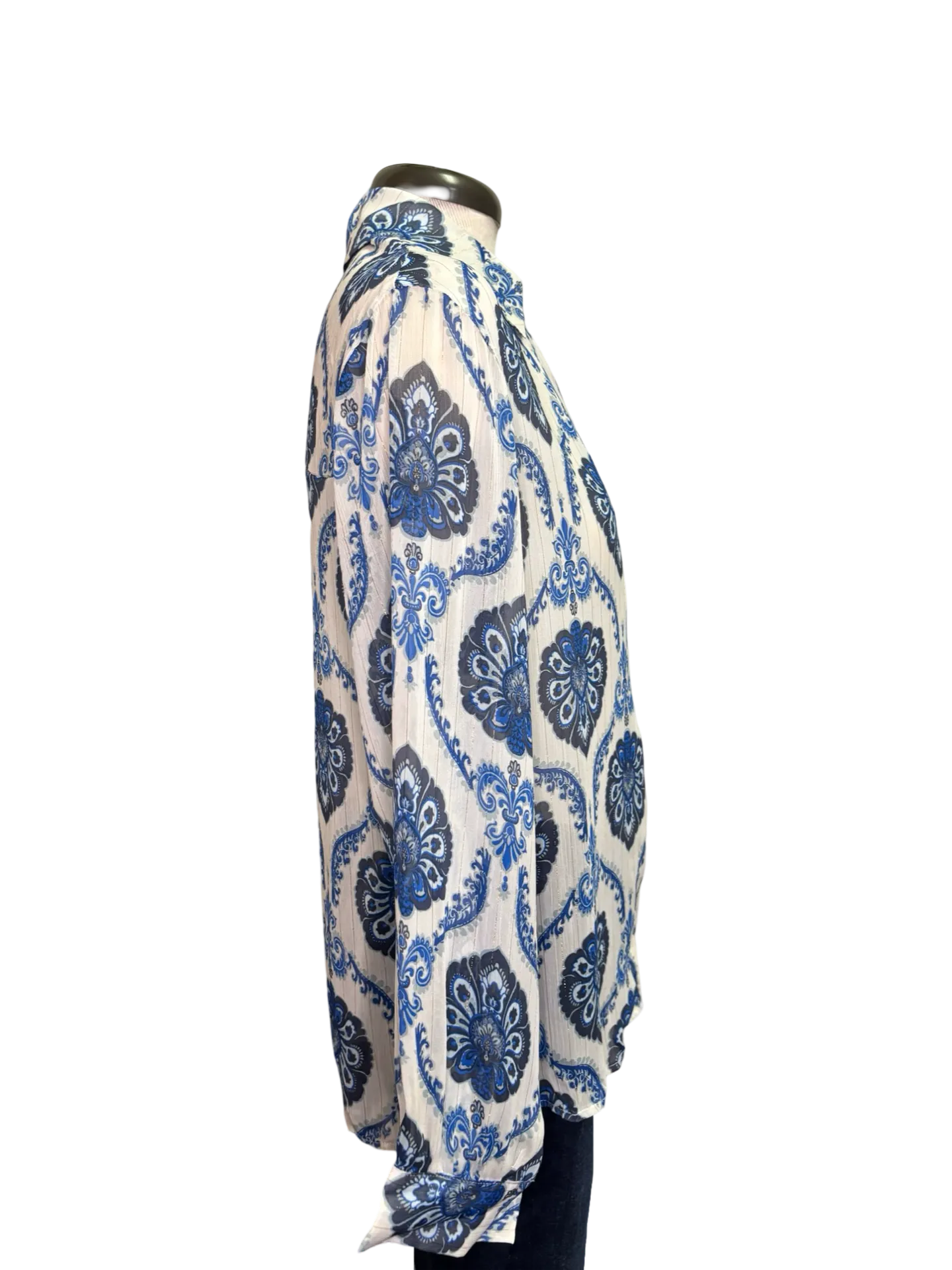 Blue Patterned Loose Blouse