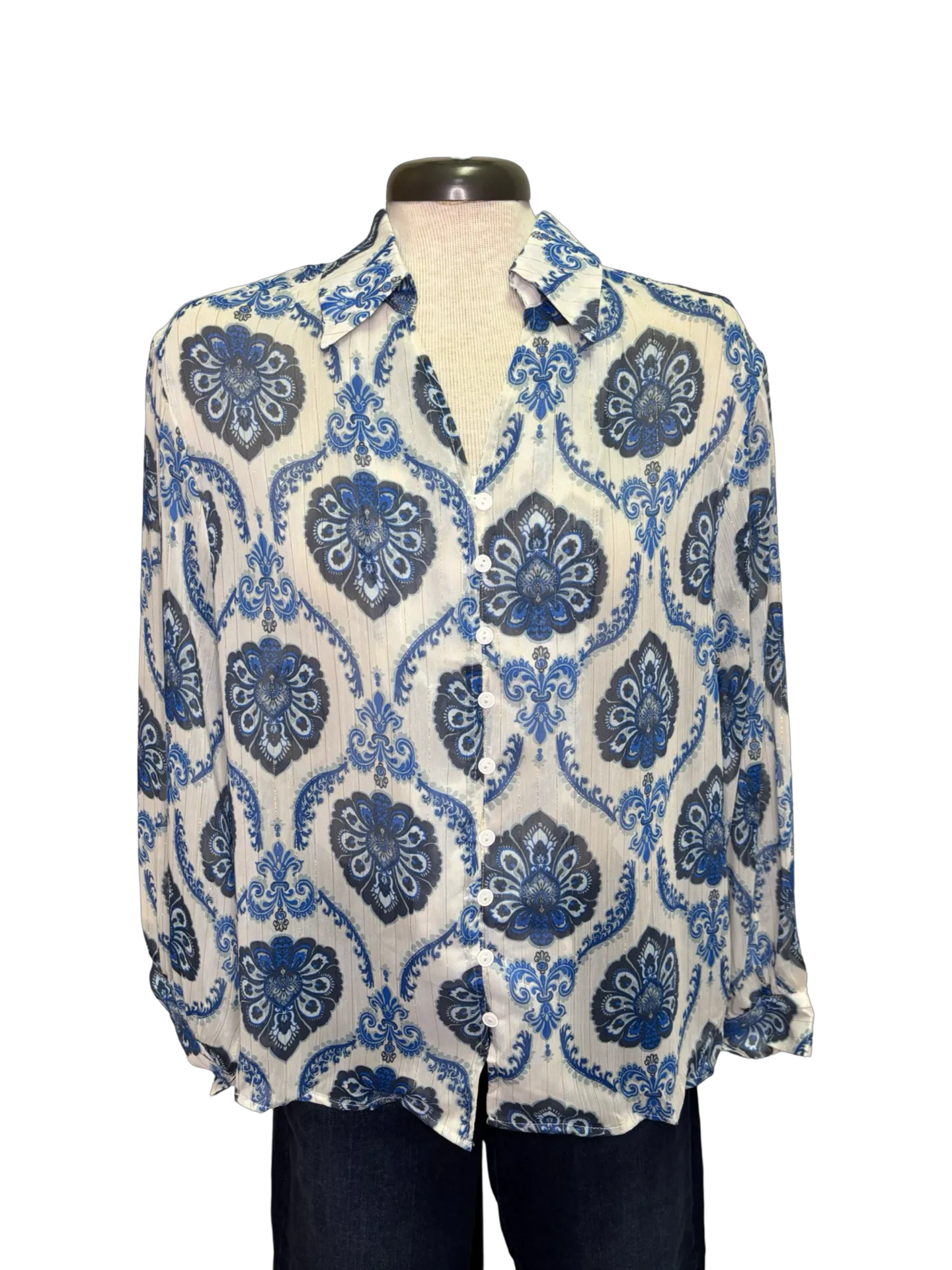 Blue Patterned Loose Blouse