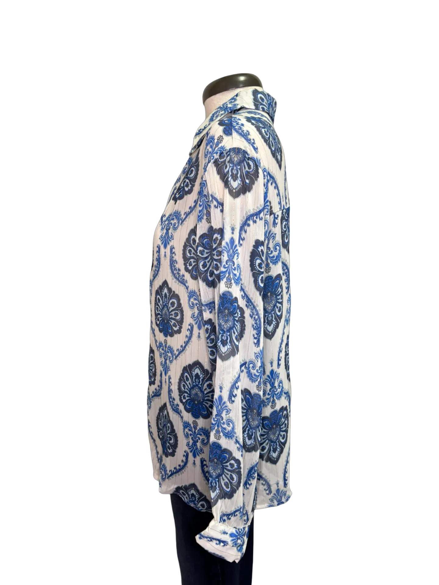 Blue Patterned Loose Blouse