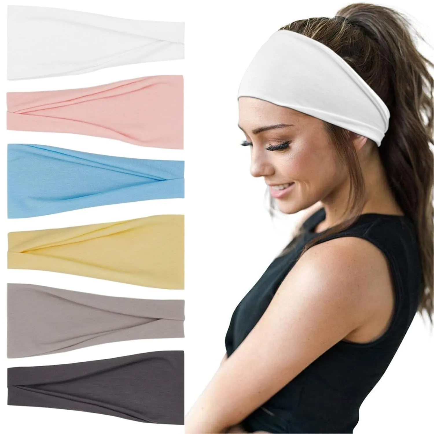 Boho Headbands for Women Fashion Wide Headband Yoga Workout Head Bands Hair Accessories Band 6 Pack