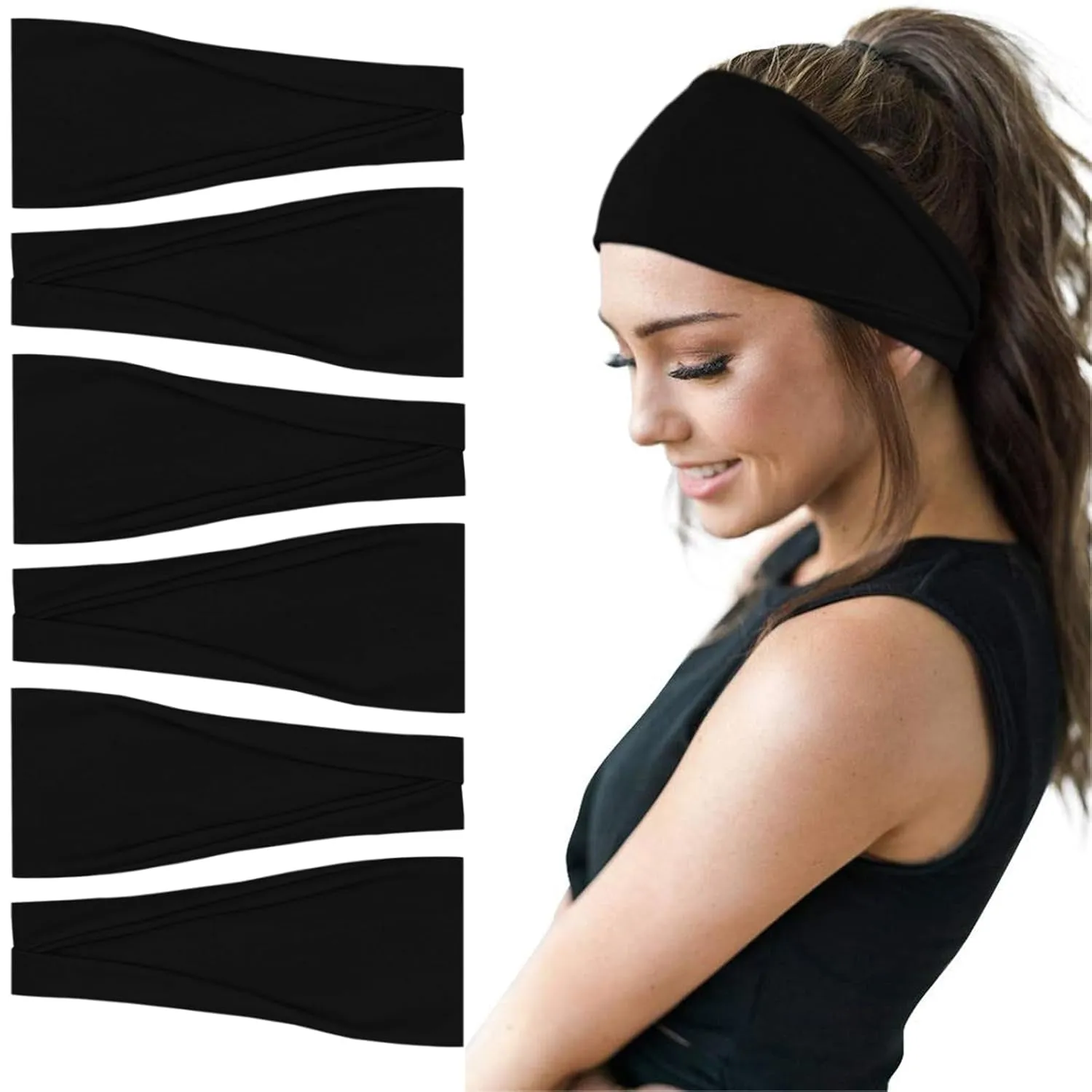 Boho Headbands for Women Fashion Wide Headband Yoga Workout Head Bands Hair Accessories Band 6 Pack