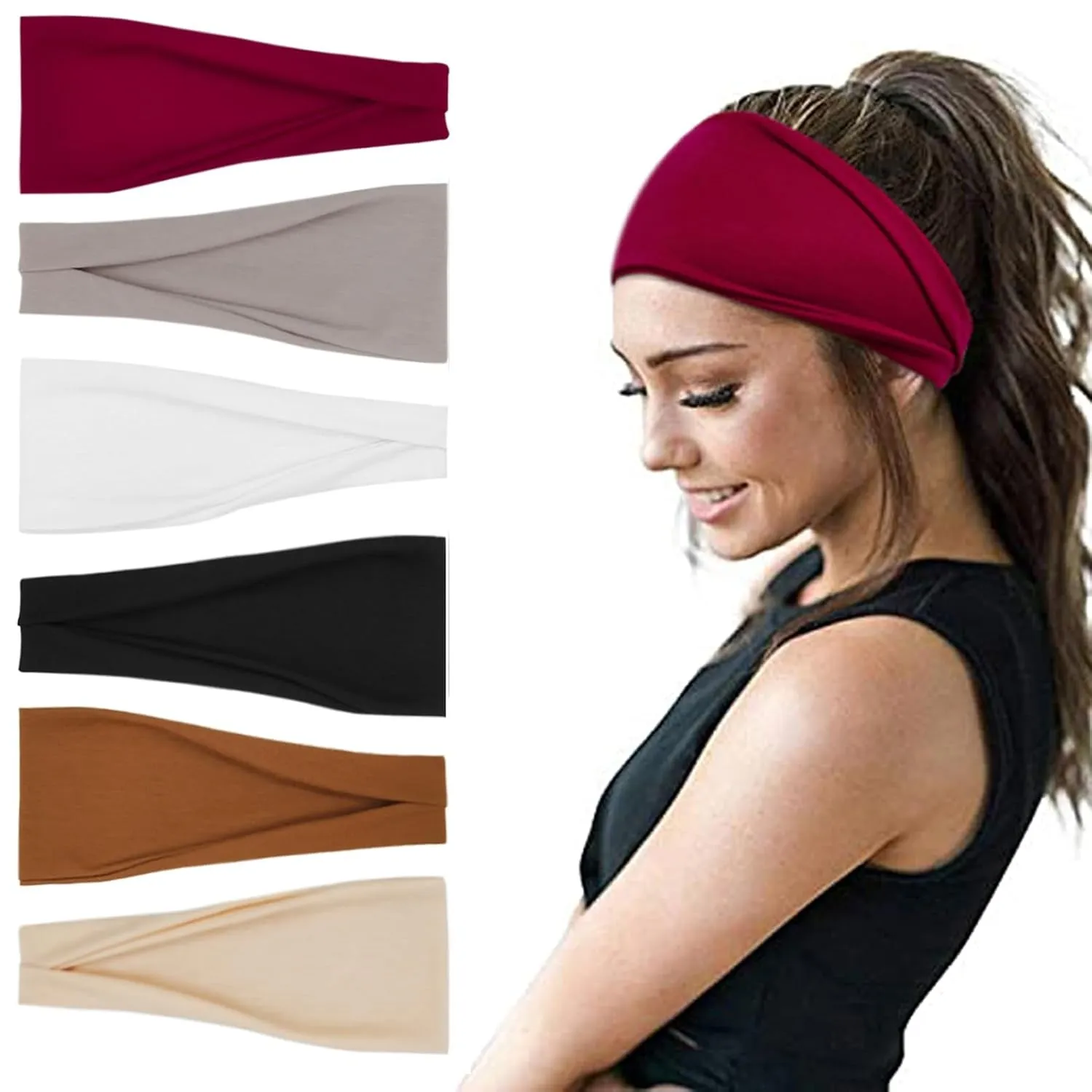 Boho Headbands for Women Fashion Wide Headband Yoga Workout Head Bands Hair Accessories Band 6 Pack