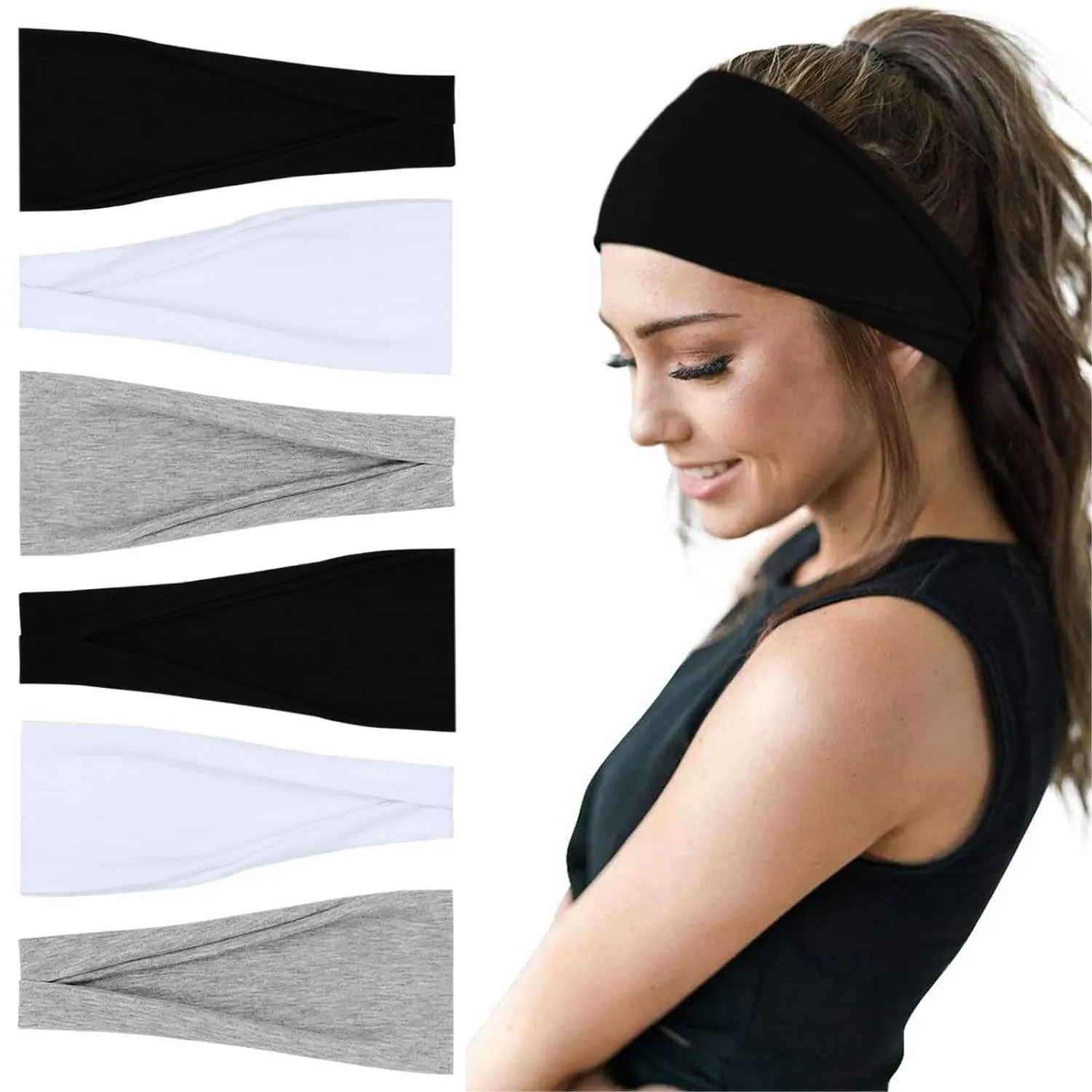 Boho Headbands for Women Fashion Wide Headband Yoga Workout Head Bands Hair Accessories Band 6 Pack