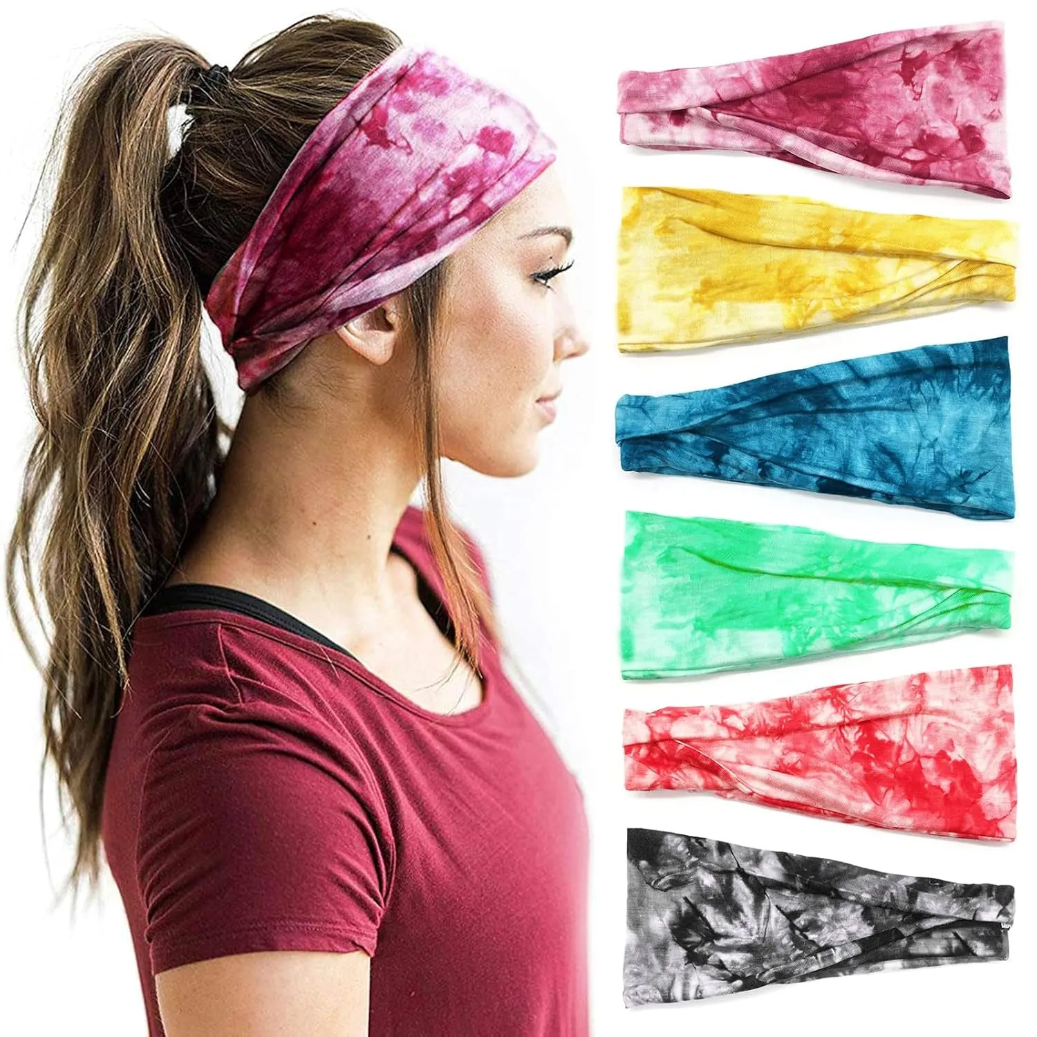 Boho Headbands for Women Fashion Wide Headband Yoga Workout Head Bands Hair Accessories Band 6 Pack