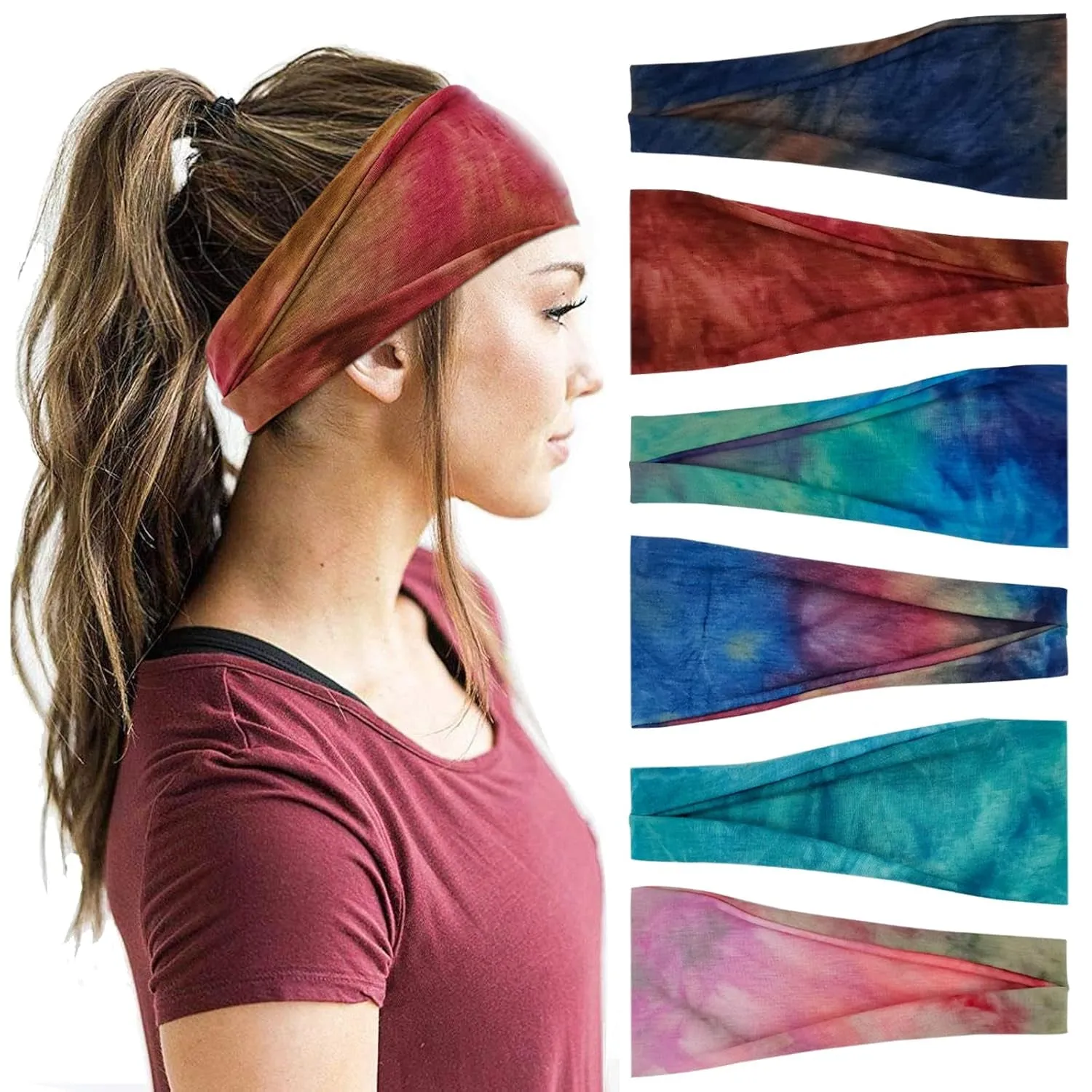 Boho Headbands for Women Fashion Wide Headband Yoga Workout Head Bands Hair Accessories Band 6 Pack