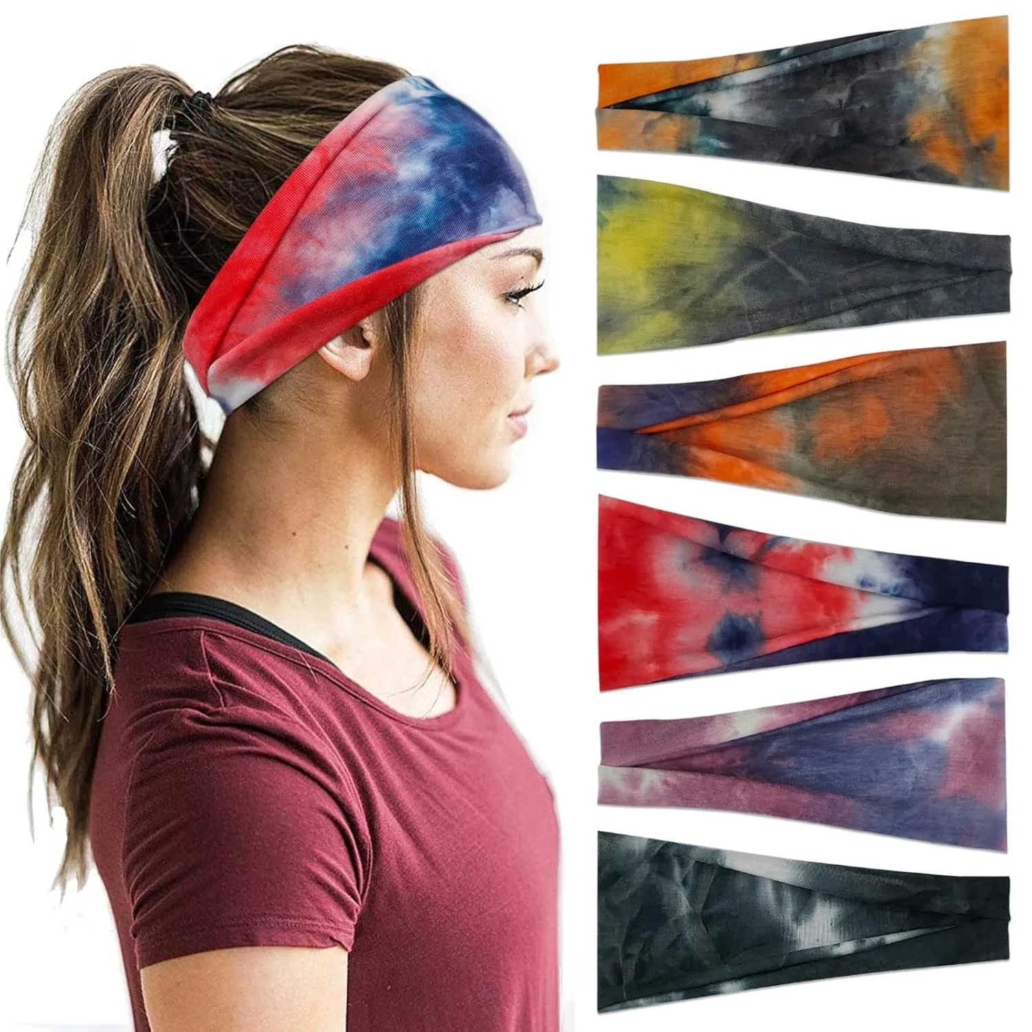 Boho Headbands for Women Fashion Wide Headband Yoga Workout Head Bands Hair Accessories Band 6 Pack