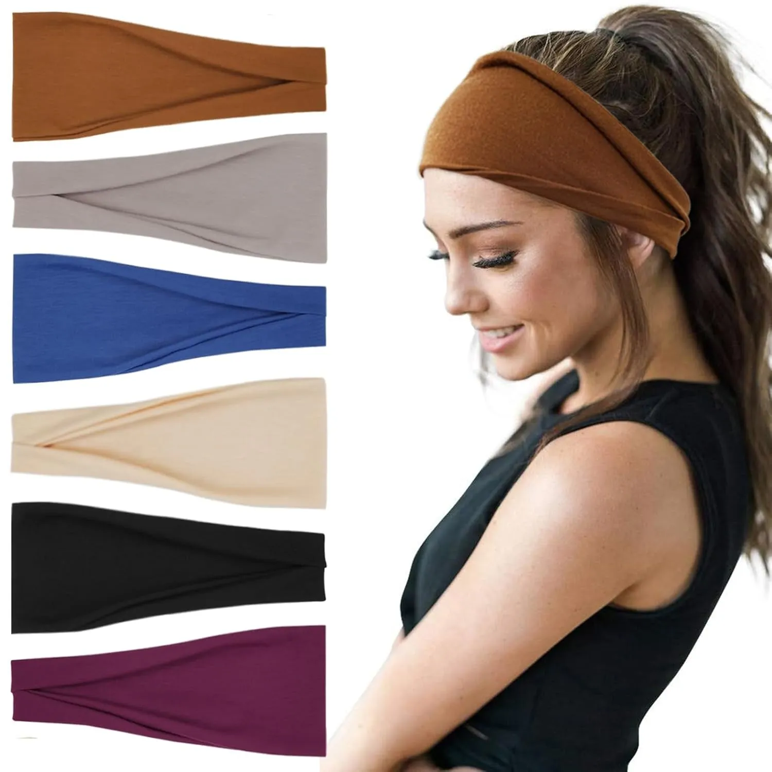 Boho Headbands for Women Fashion Wide Headband Yoga Workout Head Bands Hair Accessories Band 6 Pack