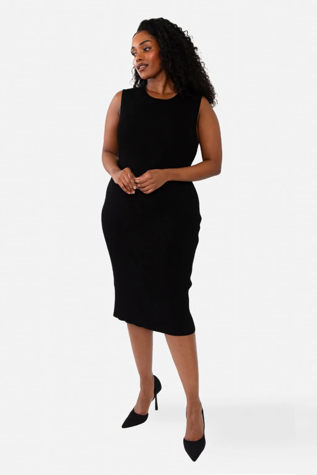CAITLIN SLEEVELESS RIB DRESS - LIGHT BLUE