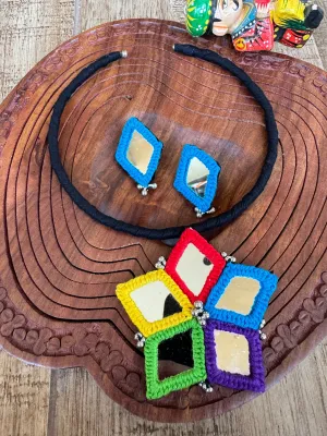 Chandra Mirrorwork Fabric Hasli   Earrings Set