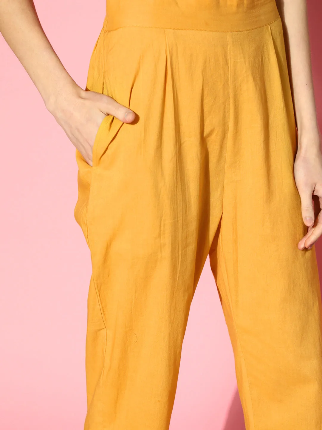 Chiffon V-neck 3/4th sleeves mustard striped printed ethinic wear kaftan with pant for women - ZOLA