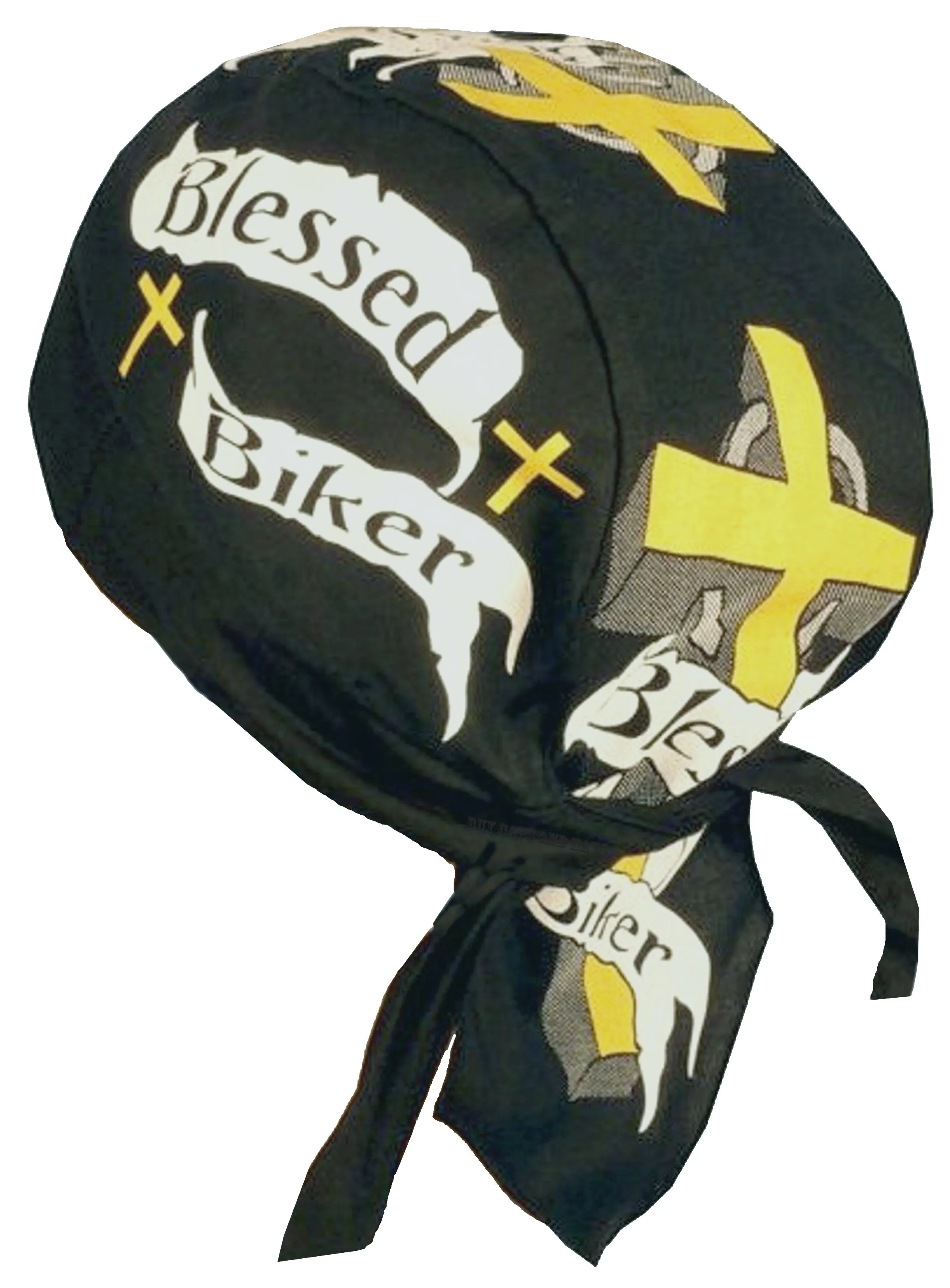 Christian Skull Cap Black and White Doo-Rag with SWEATBAND Du-Bandana for Christians