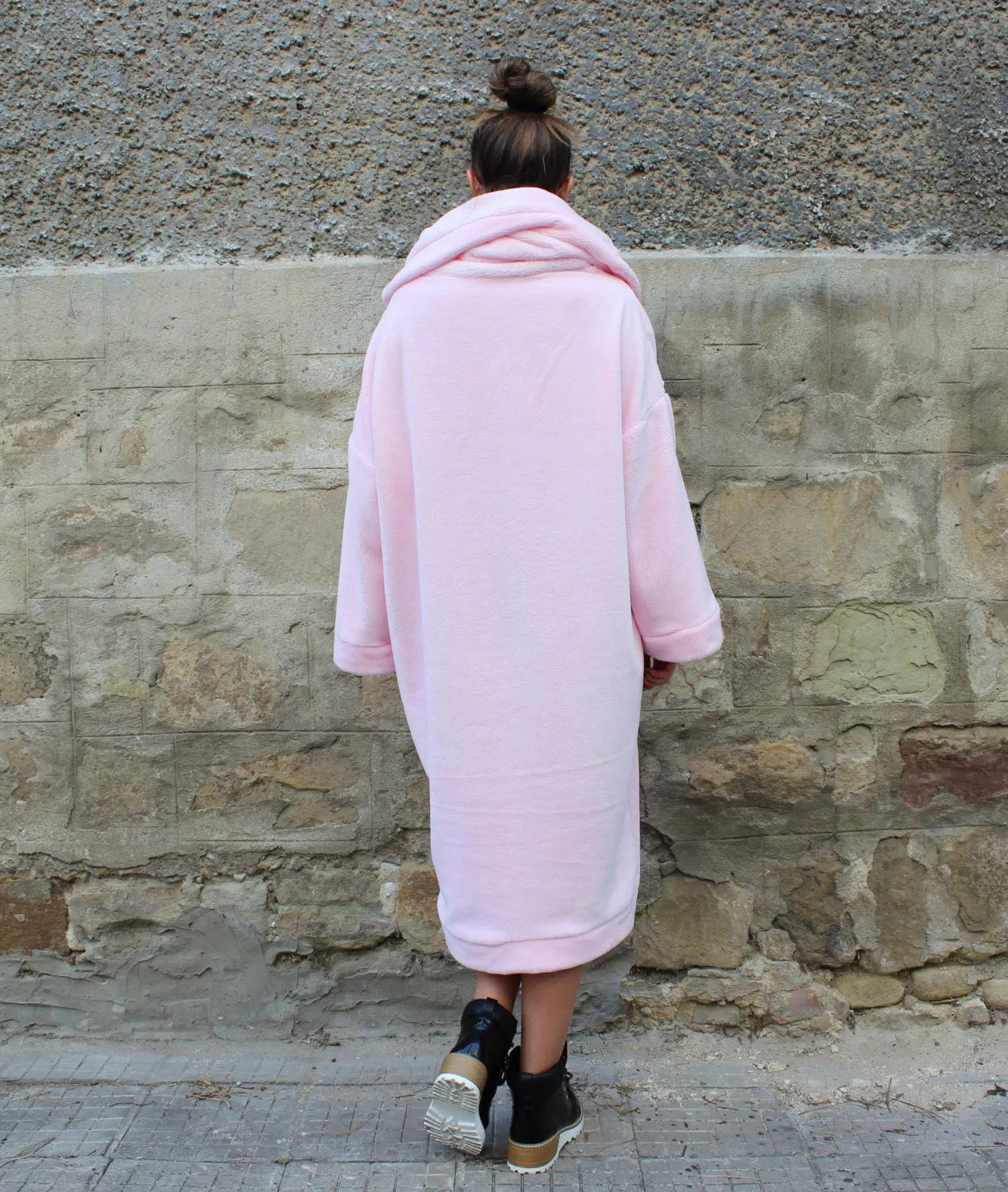 Comfy Turtleneck Dress, Comfortable Winter Dress, Warm Loungewear for Women, Long Sleeve Dress, Soft Dress in Pink