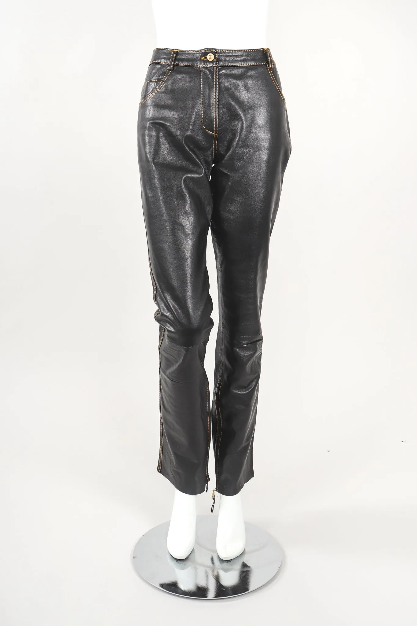 Contrast Stitch Leather Jean