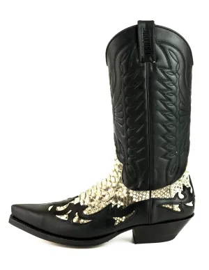 Cowboy Boots Women and Men Exotic Handcrafted Black and White Leather 1935 Texan