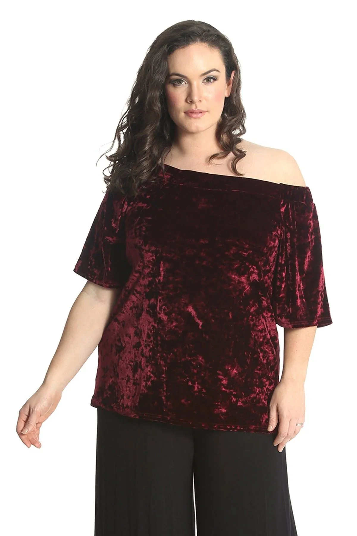 Crushed Velour Boho Party Bardot Top