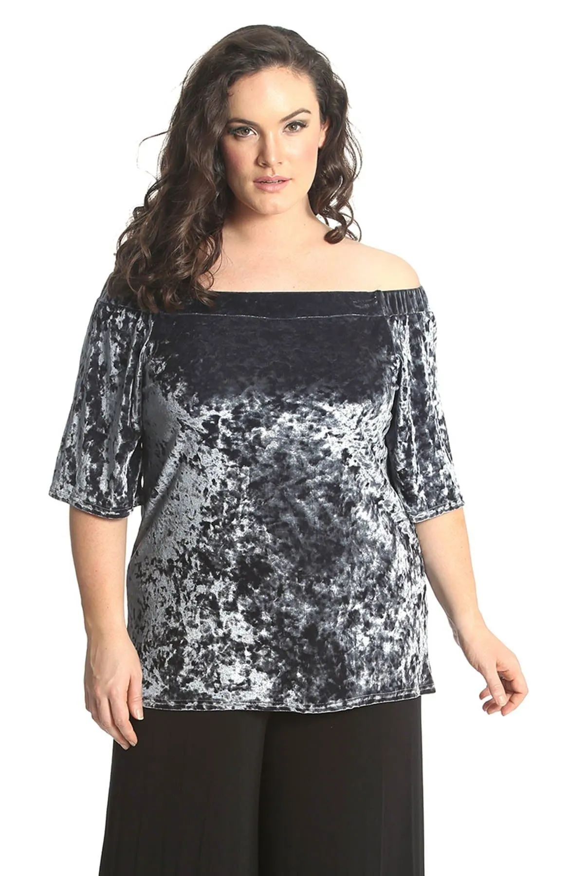 Crushed Velour Boho Party Bardot Top