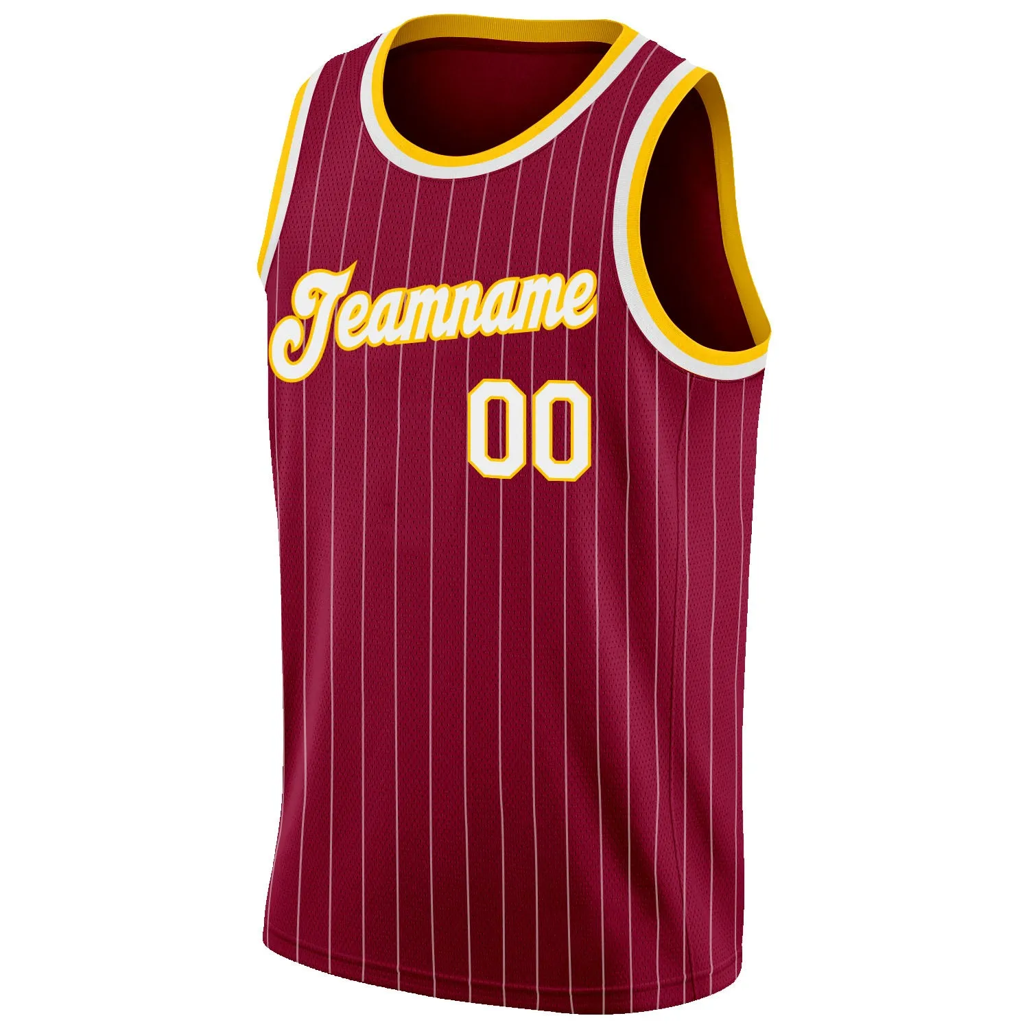 Custom Maroon White Pinstripe White-Gold Authentic Throwback Basketball Jersey