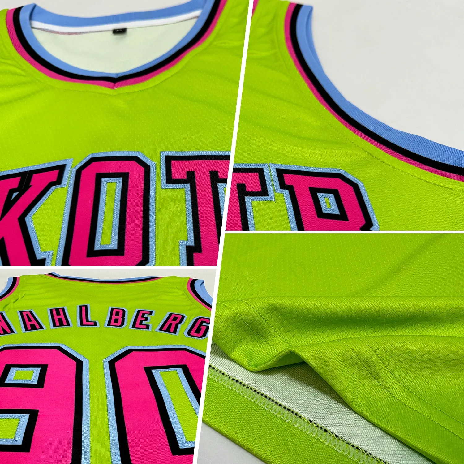 Custom Neon Green Pink-Light Blue Authentic Basketball Jersey