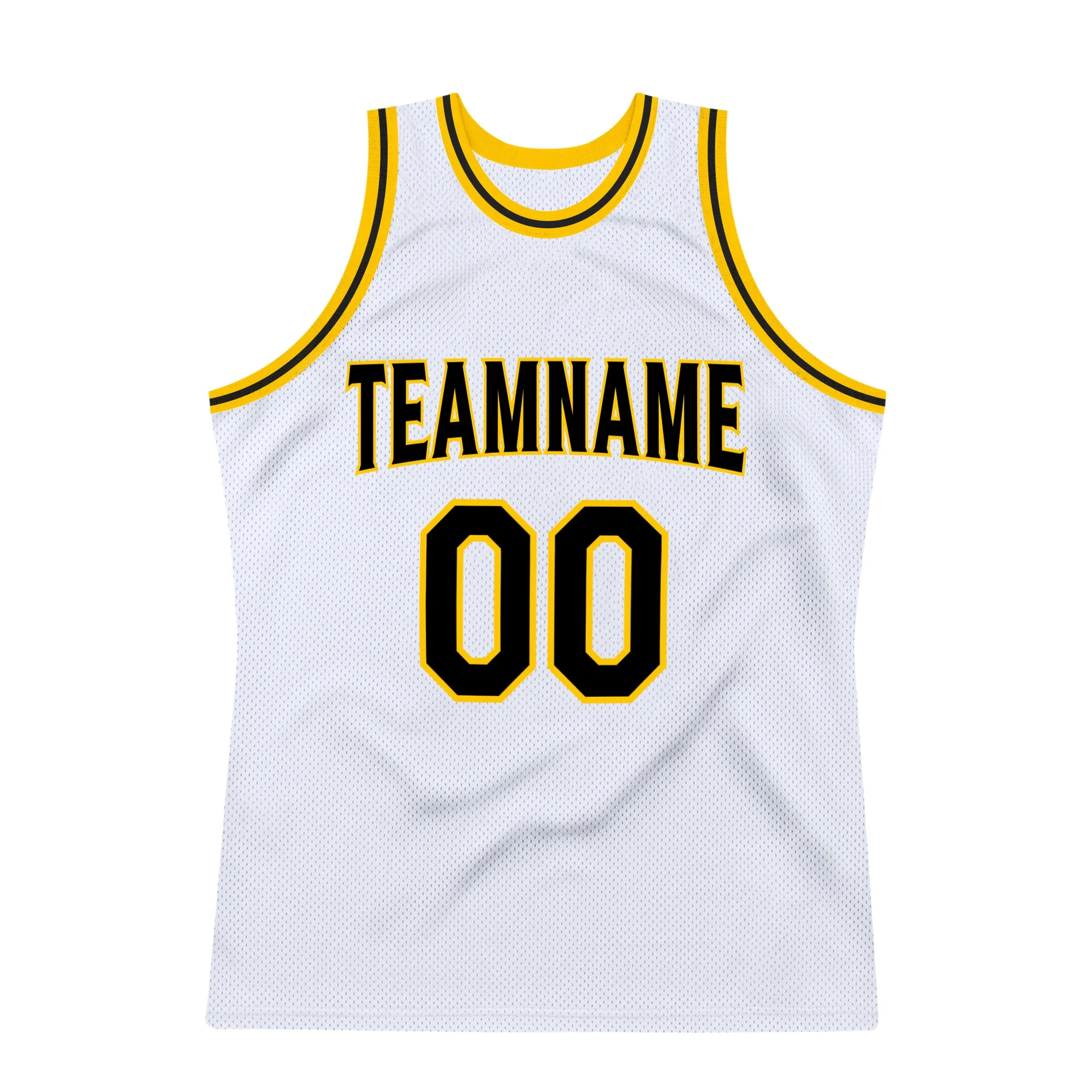 Custom White Black-Gold Authentic Throwback Basketball Jersey