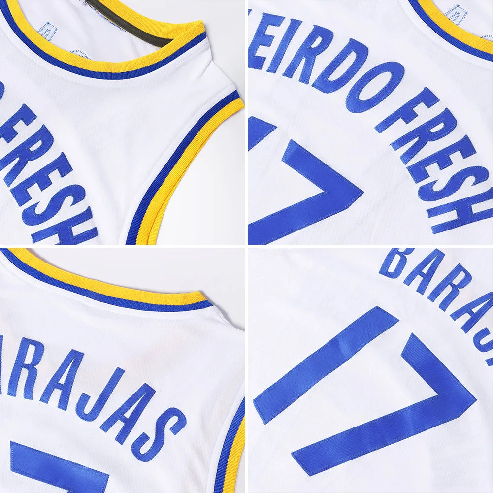 Custom White Light Blue-Purple Authentic Throwback Basketball Jersey