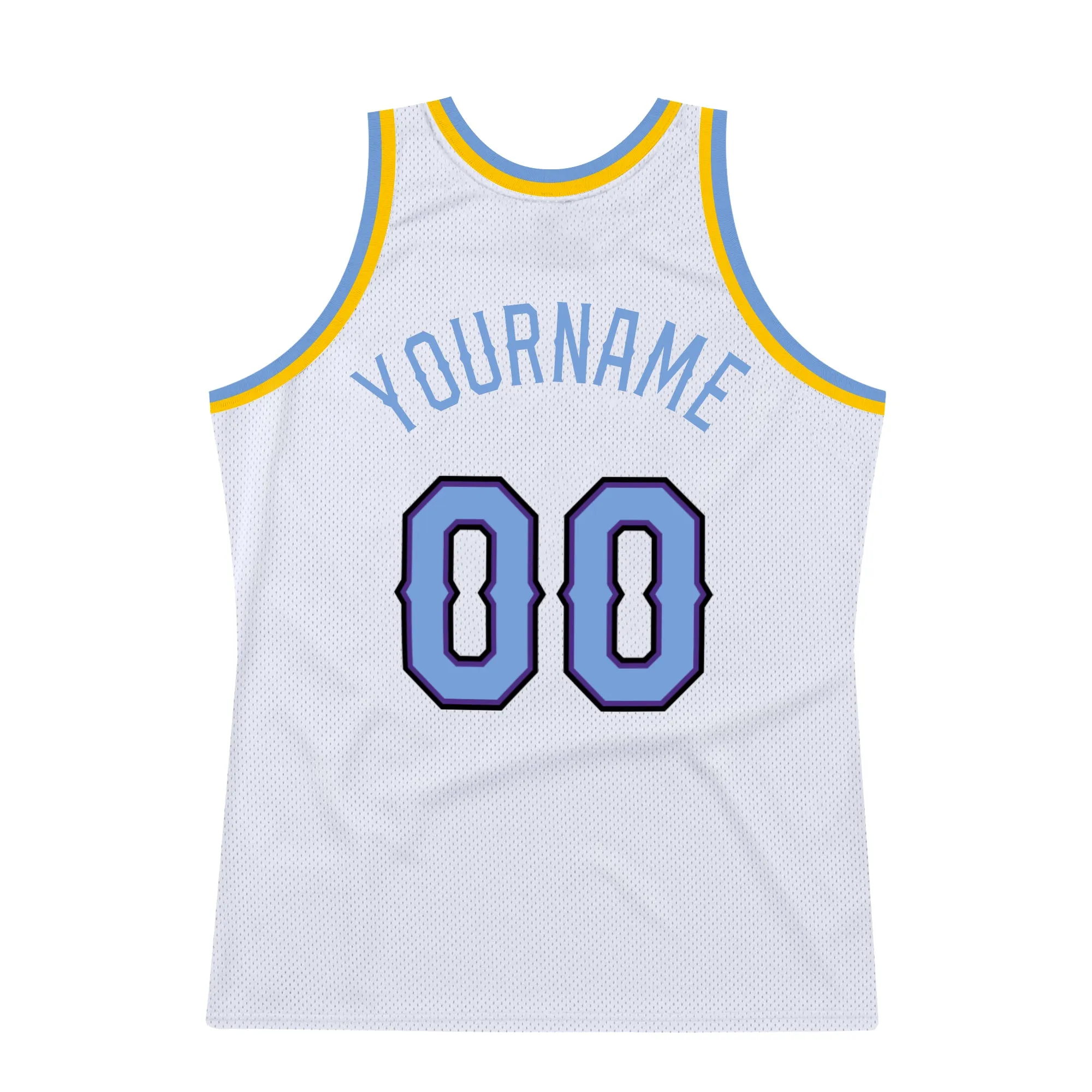 Custom White Light Blue-Purple Authentic Throwback Basketball Jersey