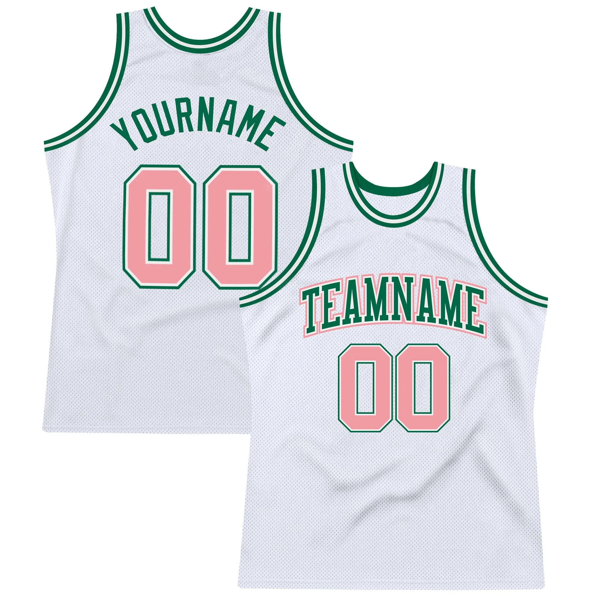 Custom White Medium Pink-Kelly Green Authentic Throwback Basketball Jersey