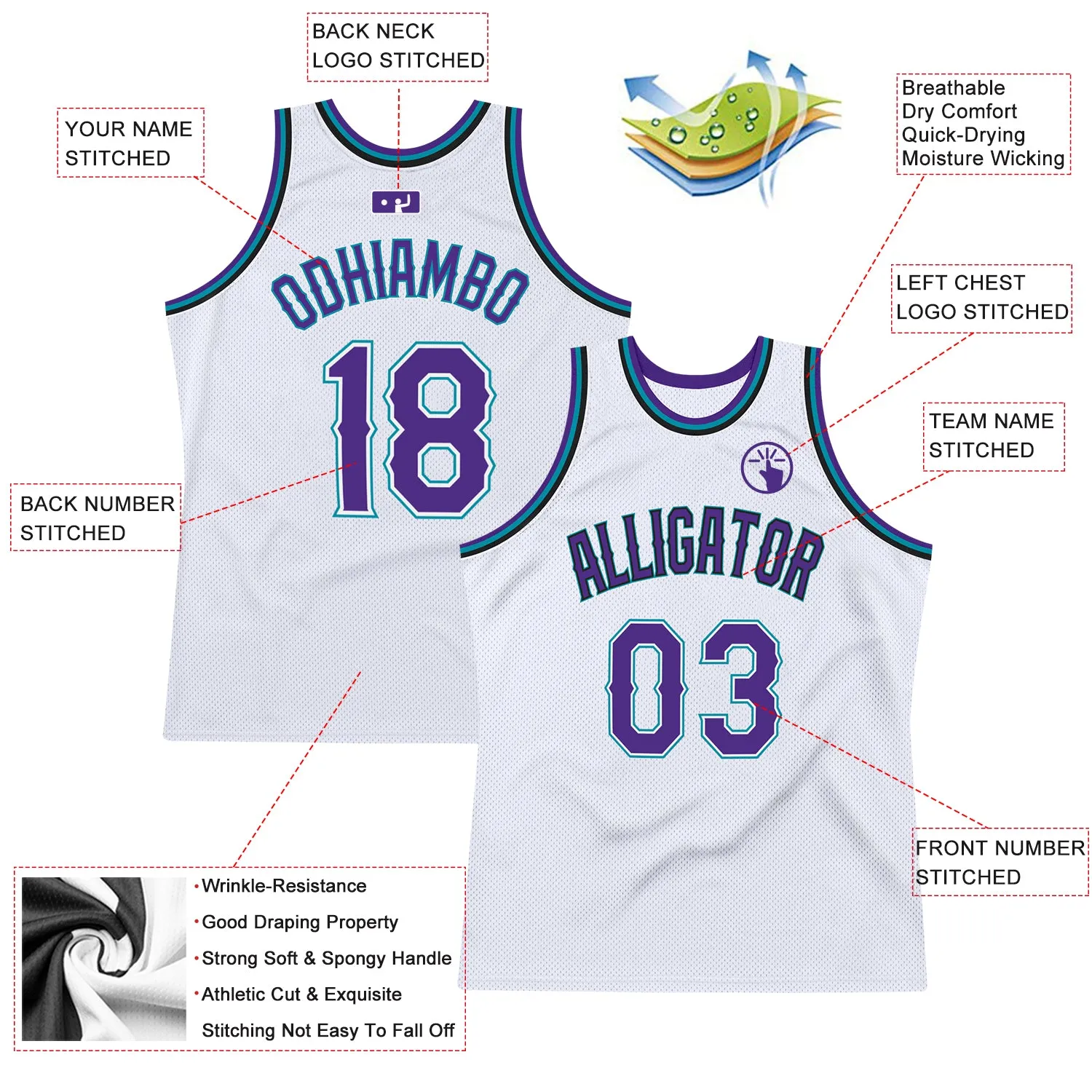 Custom White Purple-Teal Authentic Throwback Basketball Jersey