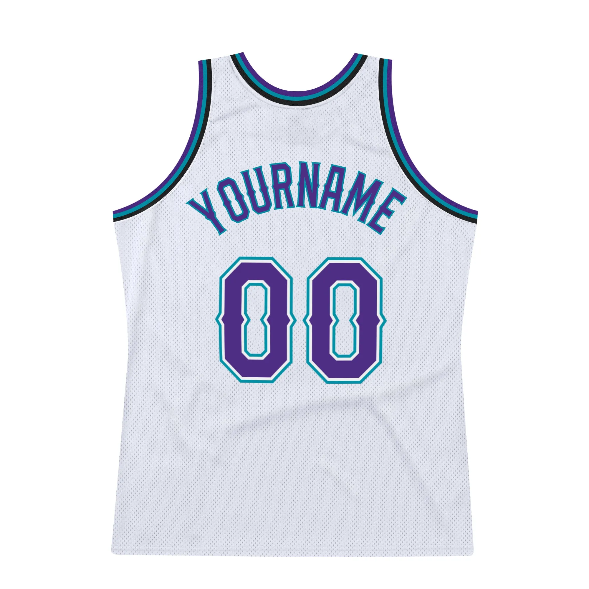 Custom White Purple-Teal Authentic Throwback Basketball Jersey