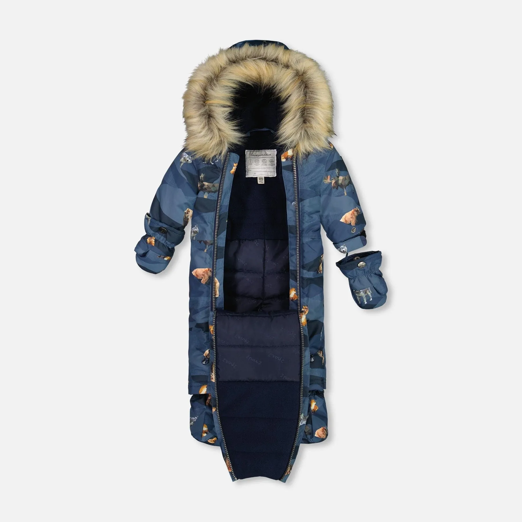 Deux Par Deux One-Piece Baby Snowsuit - Printed Mountain Animals