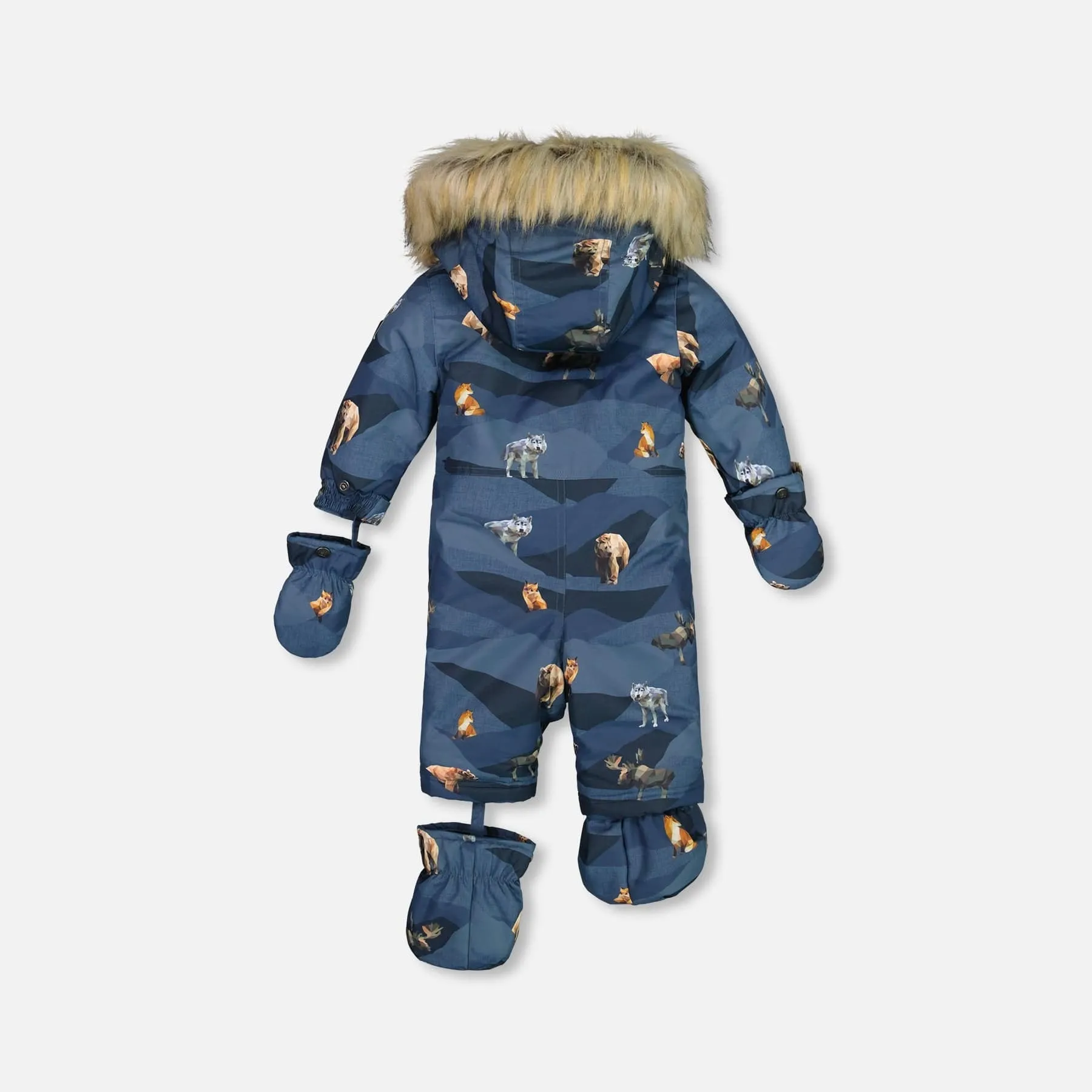 Deux Par Deux One-Piece Baby Snowsuit - Printed Mountain Animals
