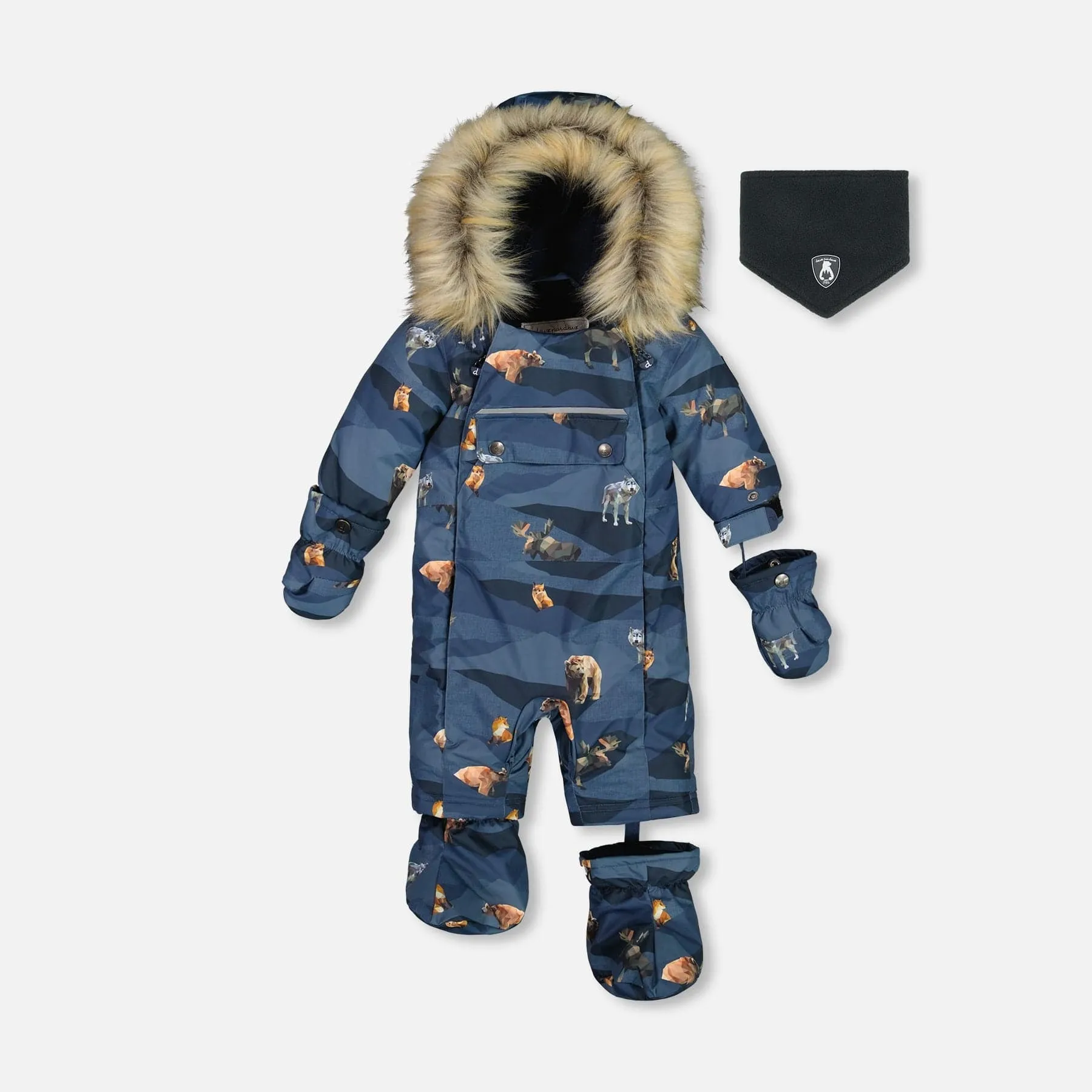 Deux Par Deux One-Piece Baby Snowsuit - Printed Mountain Animals