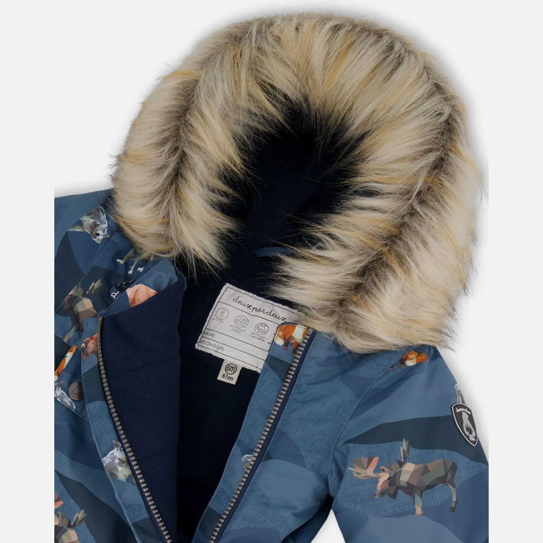 Deux Par Deux One-Piece Baby Snowsuit - Printed Mountain Animals